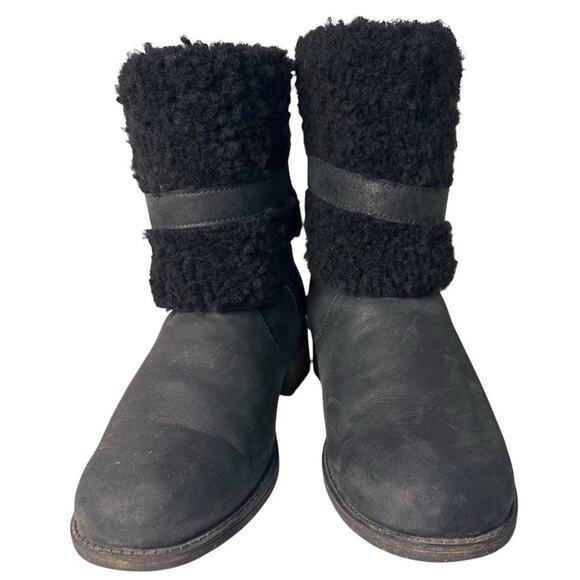 UGG Blayre II Boots Womens 8 Black Nubuck Shearling Zip Fur Trim Equestrian Fall - Picture 15 of 16